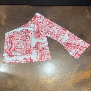 Express Red and White One-Shoulder Blouse